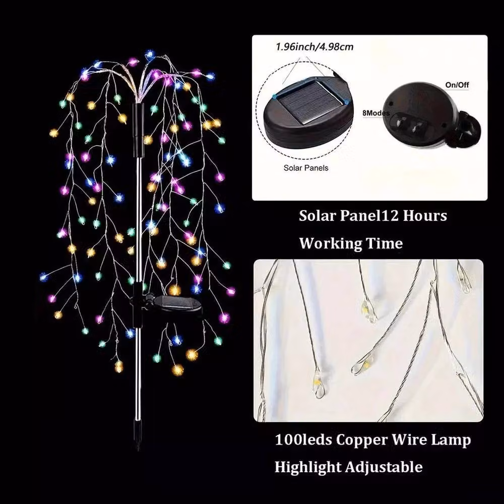 SPETLEK 8-Pack Solar Powered Multicolour LED Firework Garden Lights with Dusk Sensor and Copper String – 3