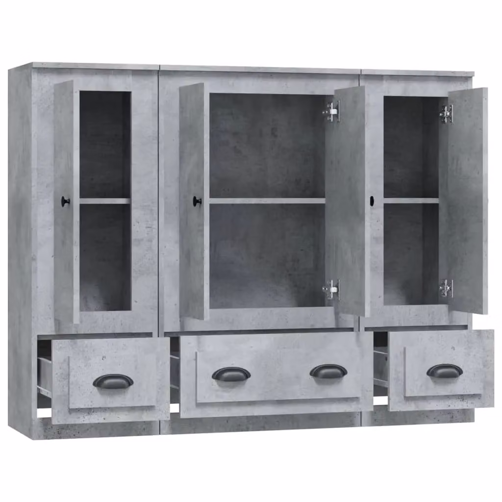Berkfield Home Set of 3 Wall Mounted Highboards in Concrete Grey Matt Engineered Wood – 2