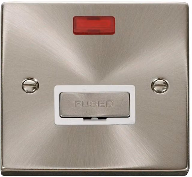 SE Home 13A Fused Ingot Connection Unit with Neon in Satin Brushed Chrome and Metallic Silver