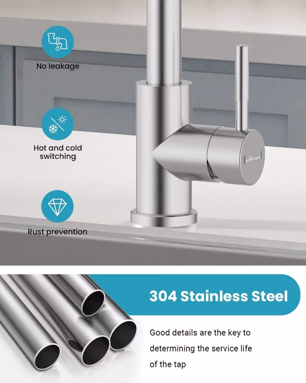 JANLEMNY Brushed Stainless Steel Kitchen Mixer Tap with Pull-Out Spray and 360 Degree Swivel in Silver, W/D/H: 100 x 40 x 17 cm – 5