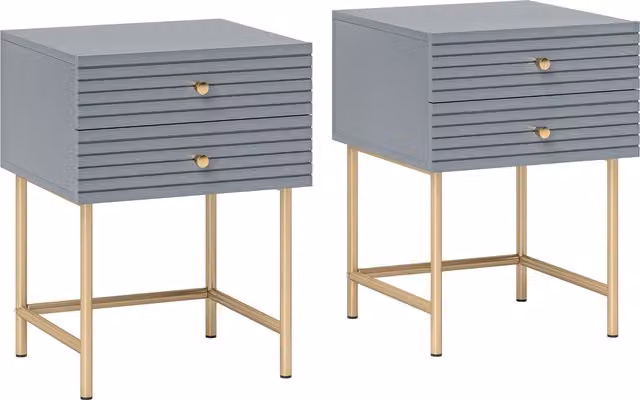 HOMCOM Set of Two Elegant Grey and Gold-Tone Bedside Tables
