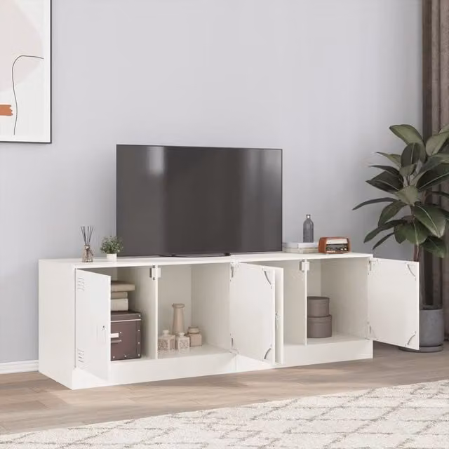 Berkfield Home Set of 2 White Metal TV Cabinets, W/D/H: 67 x 39 x 44 cm – 1