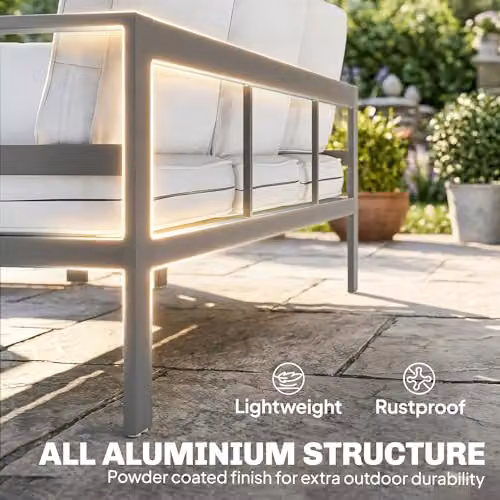 Outsunny 7 Seater L-Shape Garden Furniture Set with Dark Grey Olefin Cushions and Powder Coated Aluminium Frame – 4