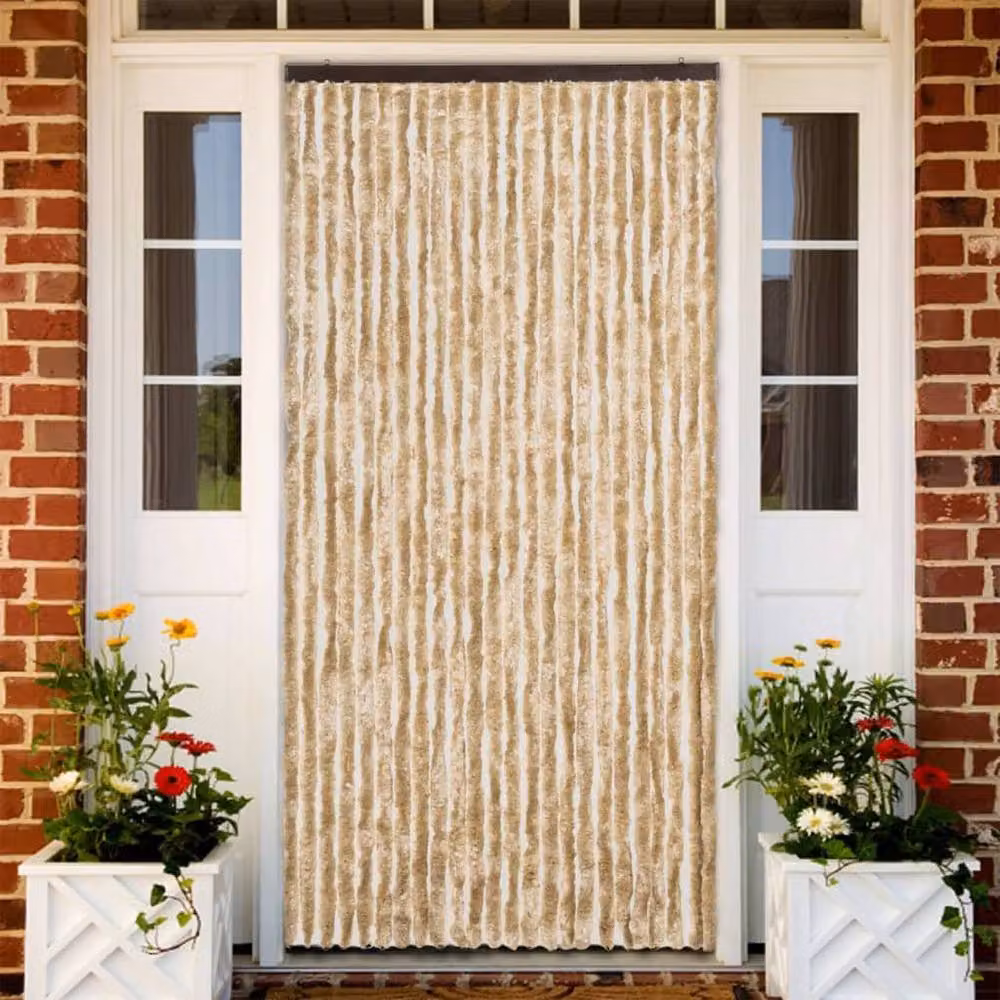 Berkfield Home Chenille Fly Curtain in Beige, W/H: 100 x 200 cm – 2