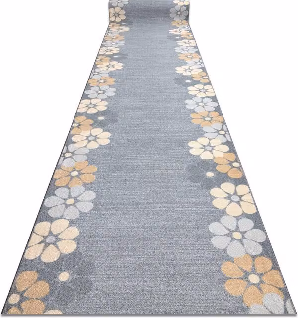 RugsX Margaretka Anti-Slip Floral Runner in Grey, W: 120 cm, L: 170 cm