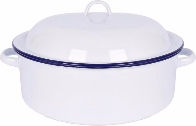 Argon Tableware White and Blue Round Enamel Steel Roasting Dish with Lid, Diameter: 30 cm – 1