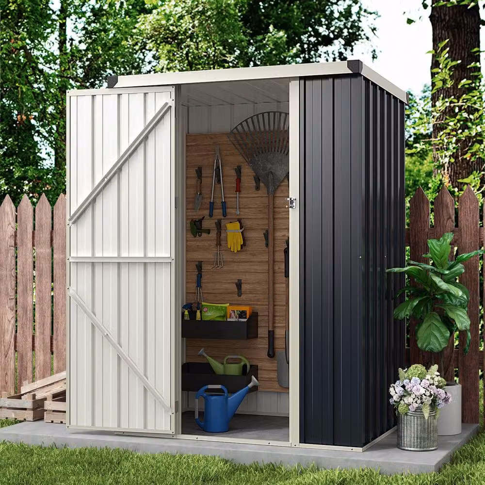 Costway Grey Galvanised Steel Garden Storage Shed with Lockable Door – 2