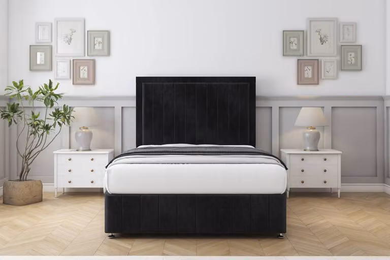 Sloomy Pemberton Naples Divan Set with 54 inch Headboard and Footboard in Black, Small Single