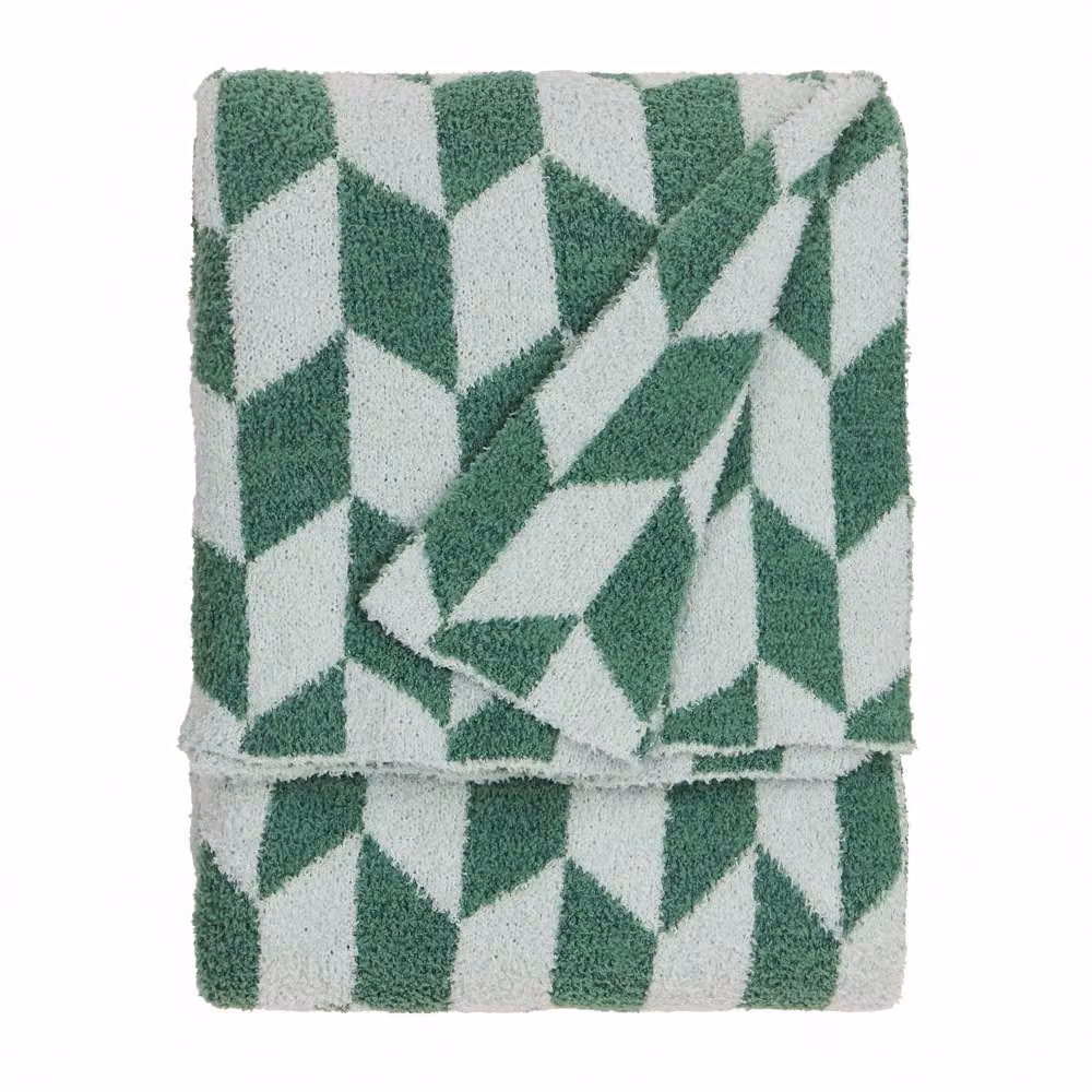 Furn Olsen Geometric Reversible Double Face Throw in Green, W: 130 cm, D: 180 cm – 2