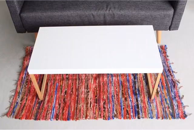 KDMK Handmade Indian Recycled Cotton Rug, Multicolour Striped Rectangular Design