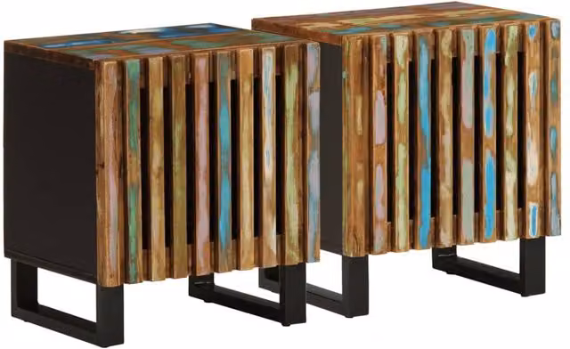 Berkfield Home Set of 2 Reclaimed Solid Wood Bedside Cabinets in Brown, W/D/H: 40 x 34 x 46 cm
