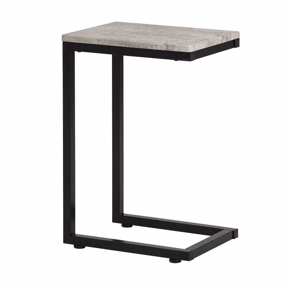 SoBuy Industrial C-Shaped Side Table with Metal Frame and MDF Laminate in Grey and Black – 2