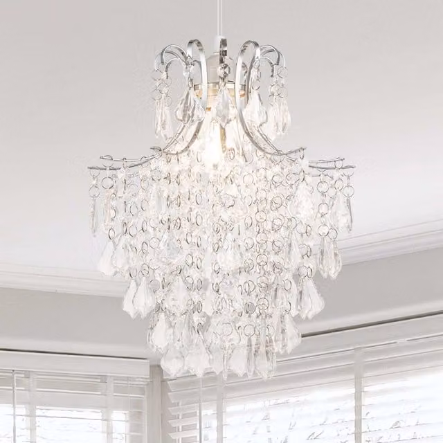 COSYLYTE Jasmine Easyfit Pendant Light with Transparent Crystal Glass and Silver Chrome Finish