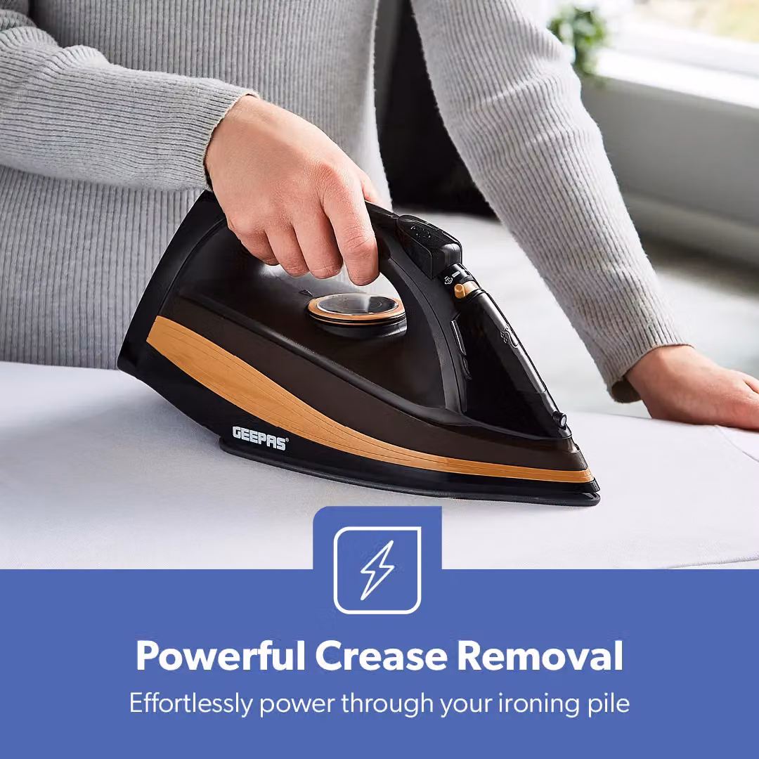 Geepas 2 in 1 Steam Iron with Ceramic Non-Stick Soleplate, 2400W, Black – 7