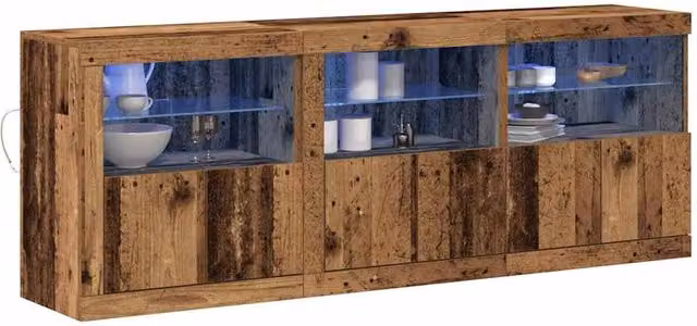 Berkfield Home Rustic Brown Oak Sideboard with Integrated LED Lights, W/D/H: 181.5 x 37 x 67 cm