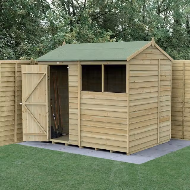 4LIFE Reverse Apex Wooden Shed in Brown with Foundation and Floor