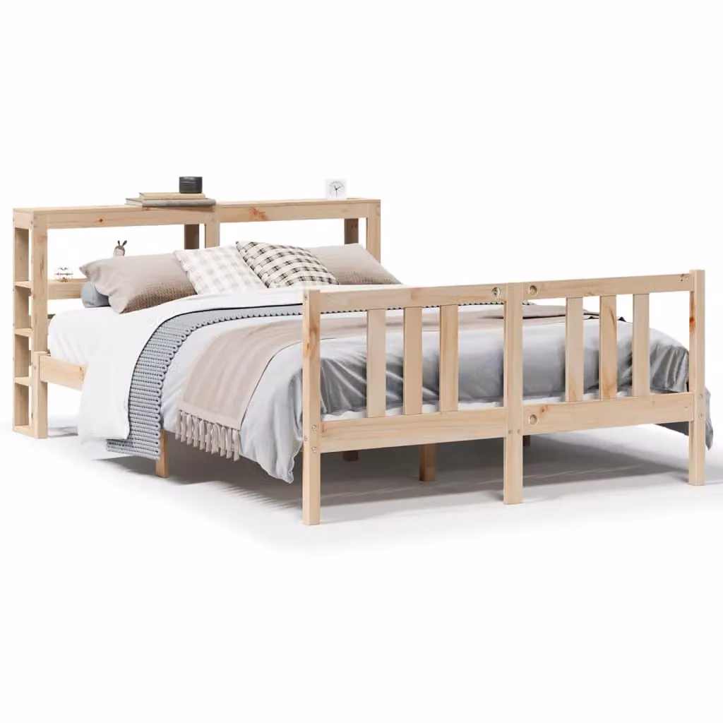 Berkfield Home Rustic Pine Bed Frame with Headboard and Side Compartments, Brown, W: 120 cm, D: 200 cm – 2