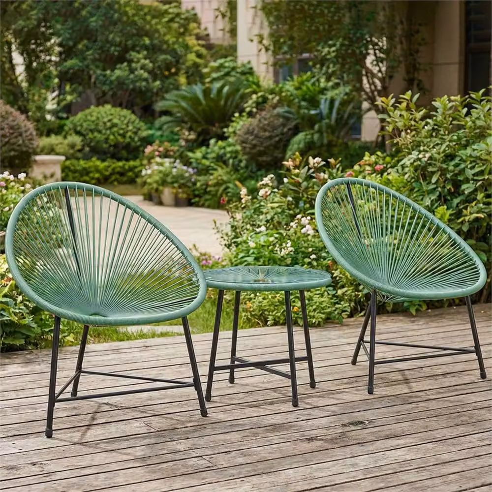 Nordara Green Rattan Garden Bistro Set with Cushions W: 100 cm, D: 60 cm – 3