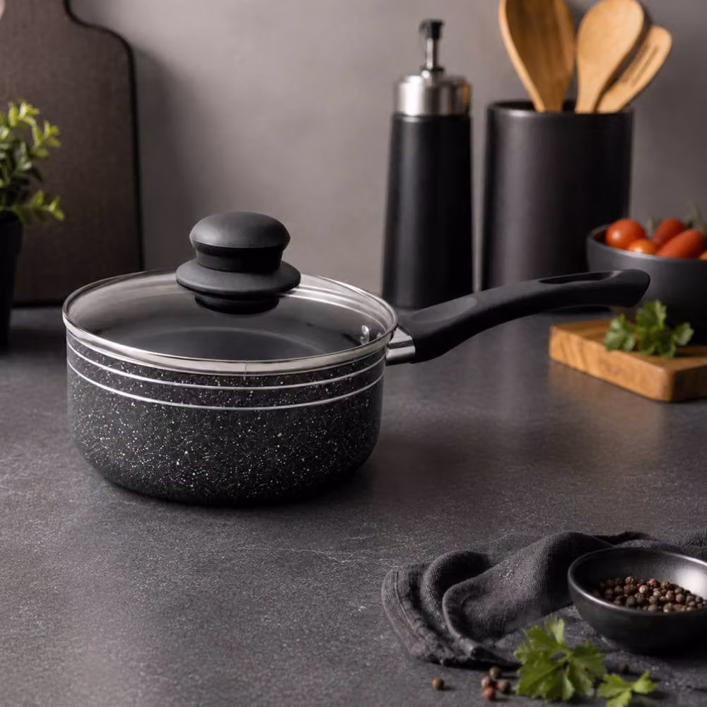Royalford Non-Stick Pressed Aluminium Saucepan Set with Glass Lids, Black – 2