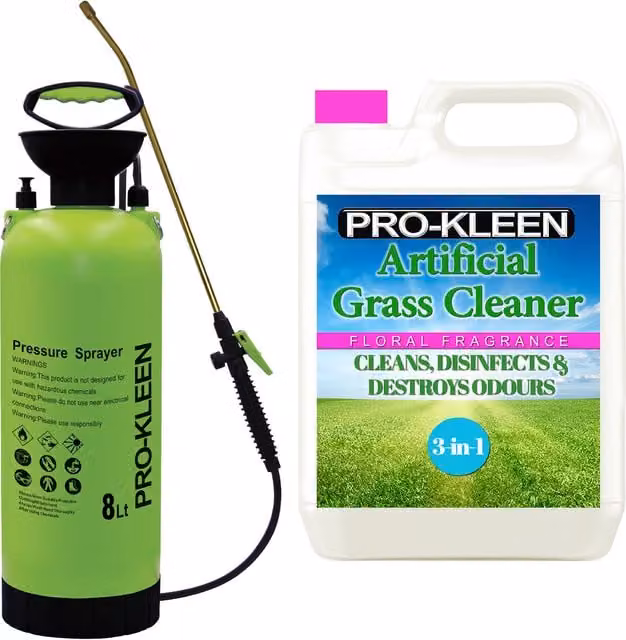 Pro-Kleen 8L Manual Pressure Sprayer with 5L Artificial Grass Cleaner in Pink and Green Floral