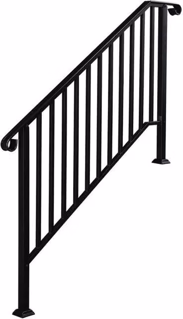Hinsinc Matt Black Iron Metal Stair Handrail for 4-5 Outdoor Steps, W: 1000 cm, D: 52 cm