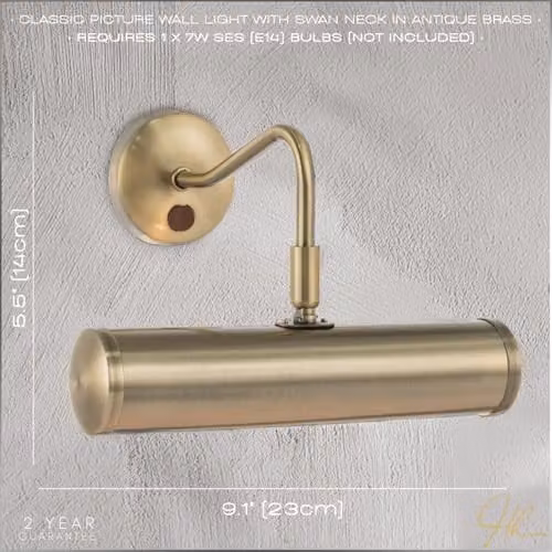 Happy Homewares Classic Adjustable Picture Wall Light in Antique Brass with Rocker Switch, W/D/H: 23 x 22 x 14 cm – 2