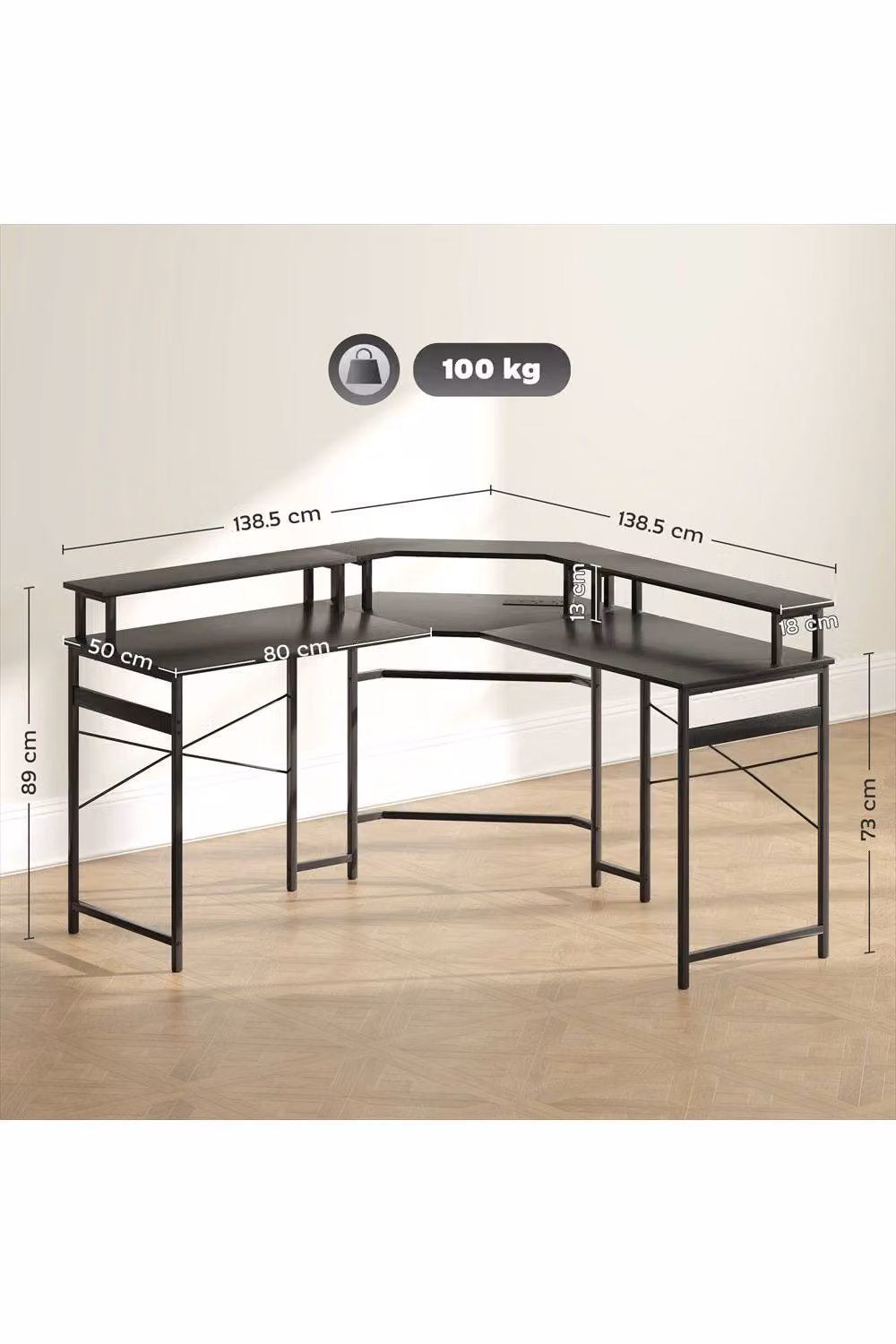 ERGOVEXA L-Shaped Corner Work Desk with LED Lights in Black – 2