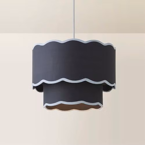 ValueLights Sloane 2 Tier Scallop Ceiling Lamp Shade in Blue Fabric