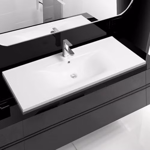 Limoge 5089 White Ceramic Rectangular Inset Bathroom Basin with Dipped Bowl, W/D/H: 121 x 46 x 18 cm – 1