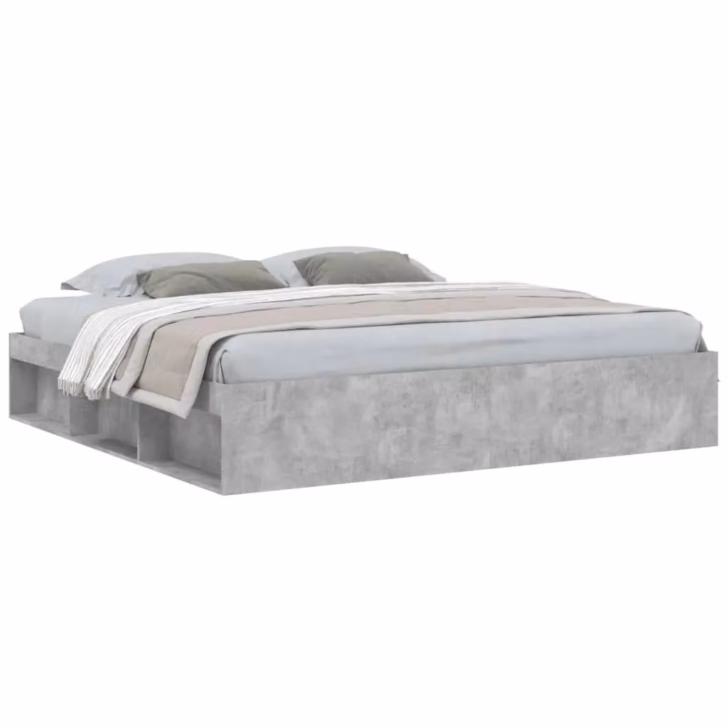 Berkfield Home Modern Bed Frame in Concrete Grey with Side Compartments, W/D/H: 200 x 200 cm – 2