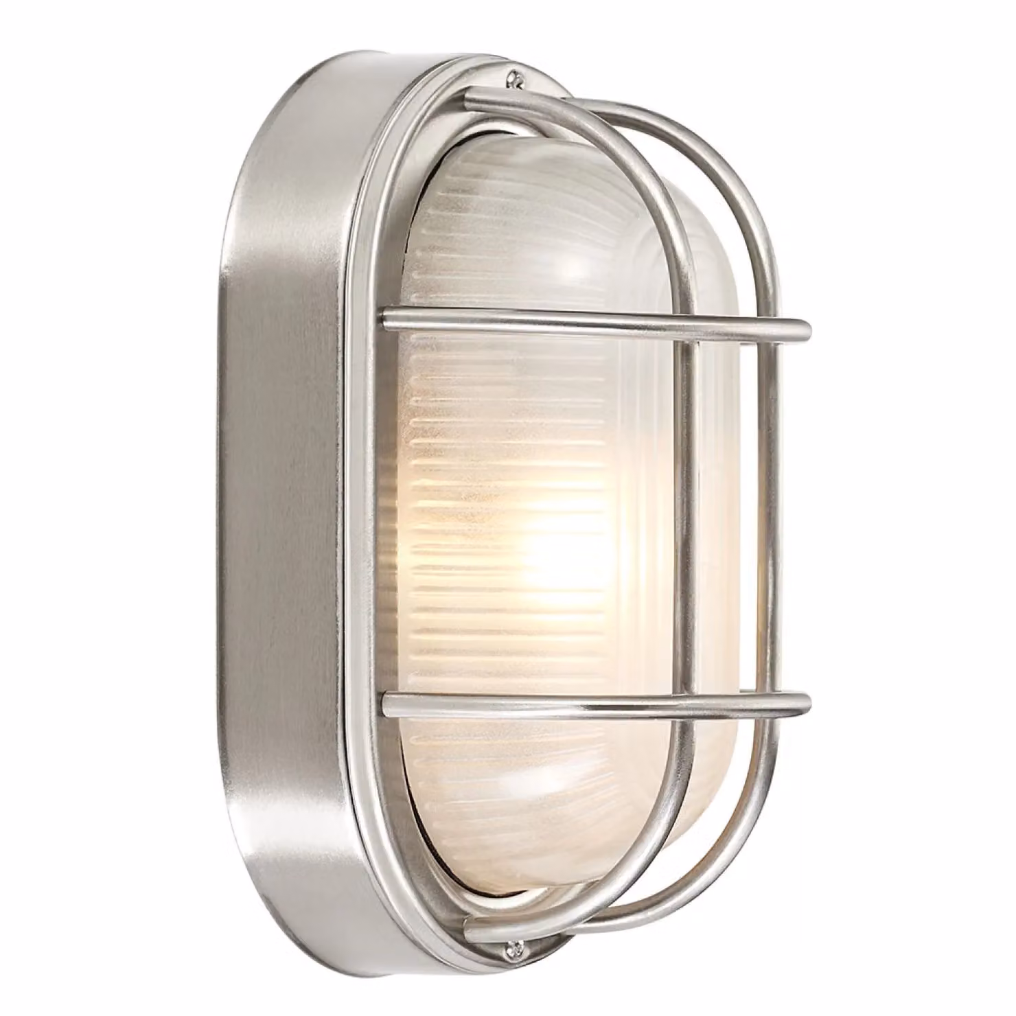 Happy Homewares Oval Cast Aluminium Outdoor Bulkhead Wall Light in Metallic Silver – 2