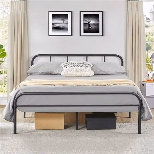 Kelvenix Romantic Metal-Framed Bed in Black, W/D/H: 150 x 200 cm – 1