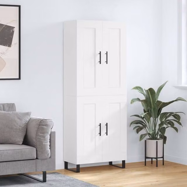 Berkfield Home White Modern Highboard with Hinged Doors and Internal Shelves, W: 69.5 cm, D: 34 cm, H: 180 cm