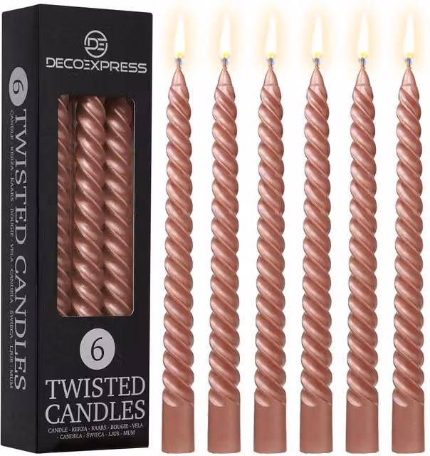 Deco Express Non-Drip Twisted Non-Scented Dinner Candles, Copper, Pack of 6 – 7