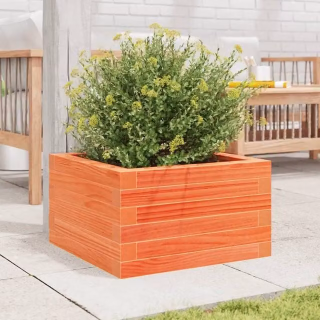 Berkfield Home Decorative Garden Planter in Burnt Orange and Brown, Solid Wood, W/D/H: 40 x 40 x 23 cm