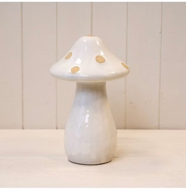 KDMD Large Polka Dot Mushroom Ceramic Ornament in Cream and Sand