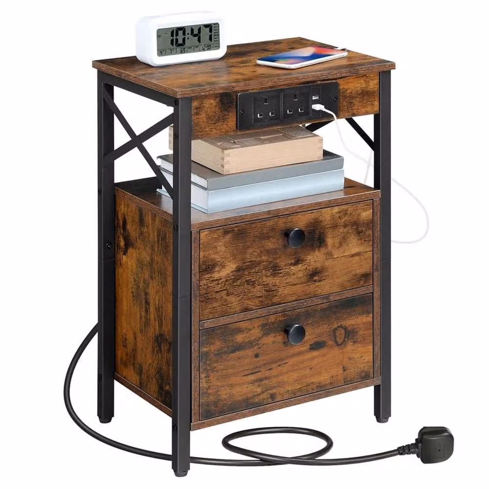 FORGEVIO Industrial Bedside Table in Brown, W/D/H: 38 x 28 x 60 cm – 3