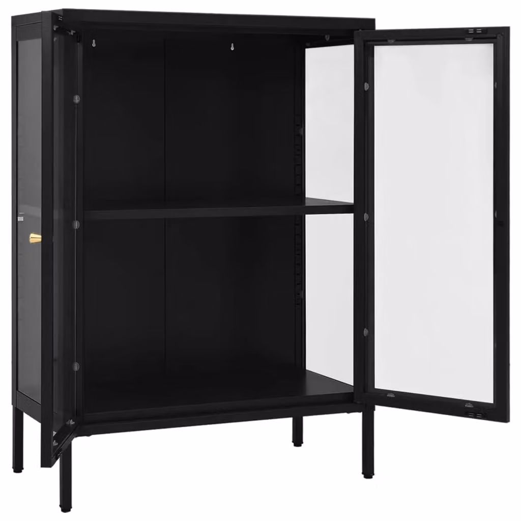 Berkfield Home Black Steel and Glass Sideboard W/D/H: 75 x 35 x 105 cm – 3