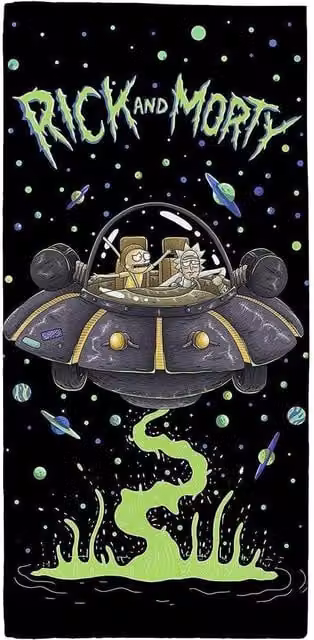 Rick & Morty UFO Graphic Cotton Towel in Black, W: 140 cm, H: 70 cm – 1
