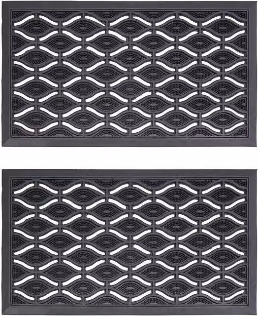 JVL Elipses Eyes Rubber Doormat, 2 Pack, Black, W: 40 cm, D: 70 cm