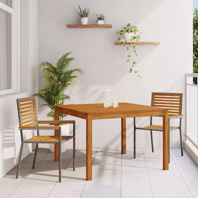 Berkfield Home 3 Piece Grey Poly Rattan and Acacia Wood Garden Dining Set