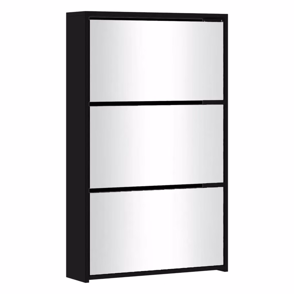 Berkfield Home Modern Black 3-Layer Wall Mounted Shoe Cabinet with Mirror, W/D/H: 63 x 17 x 102.5 cm – 2