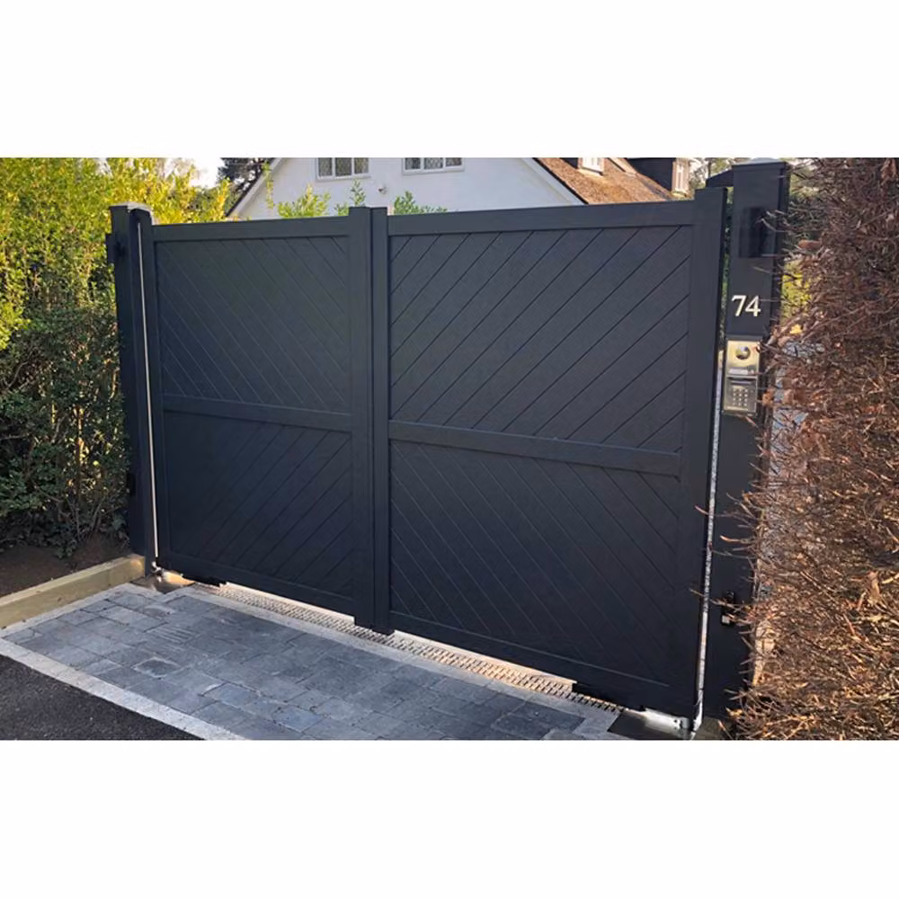 Ready Made Gates Double Swing Gate with Diagonal Solid Infill and Flat Top, Black, W: 400 cm, H: 220 cm – 2
