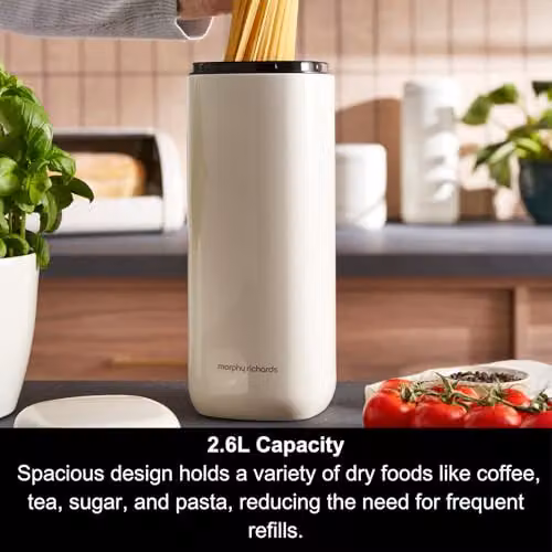 Morphy Richards Equip 2 Pack Airtight Large Storage Canisters in Black, White and Beige, 2.6L, H 28.5 cm x W 11 cm – 2