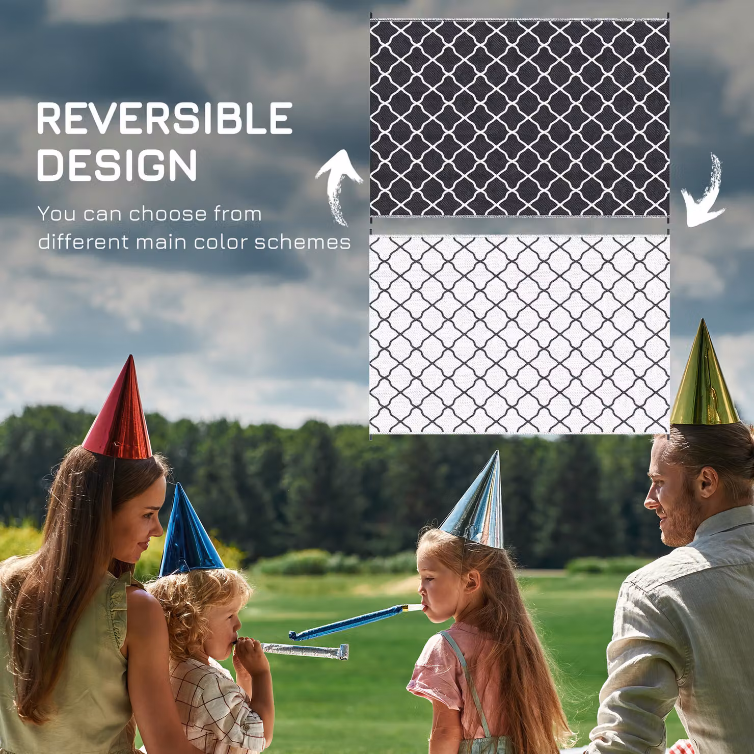 Outsunny Reversible Plastic Straw Outdoor Rug with Carry Bag and Ground Stakes, W/D/H: 182 x 274 cm – 7
