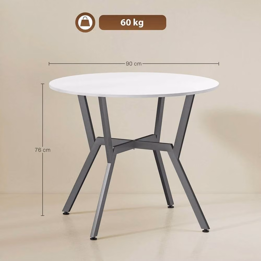 FORGEVIO Round White Kitchen Dining Table with Black Steel Legs – 4