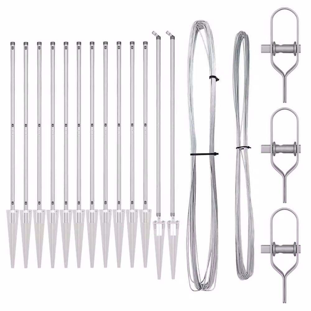 vidaXL Berkfield Home Full Fence Posts and Spike Set of 26, Silver Galvanised Steel, Round – 2