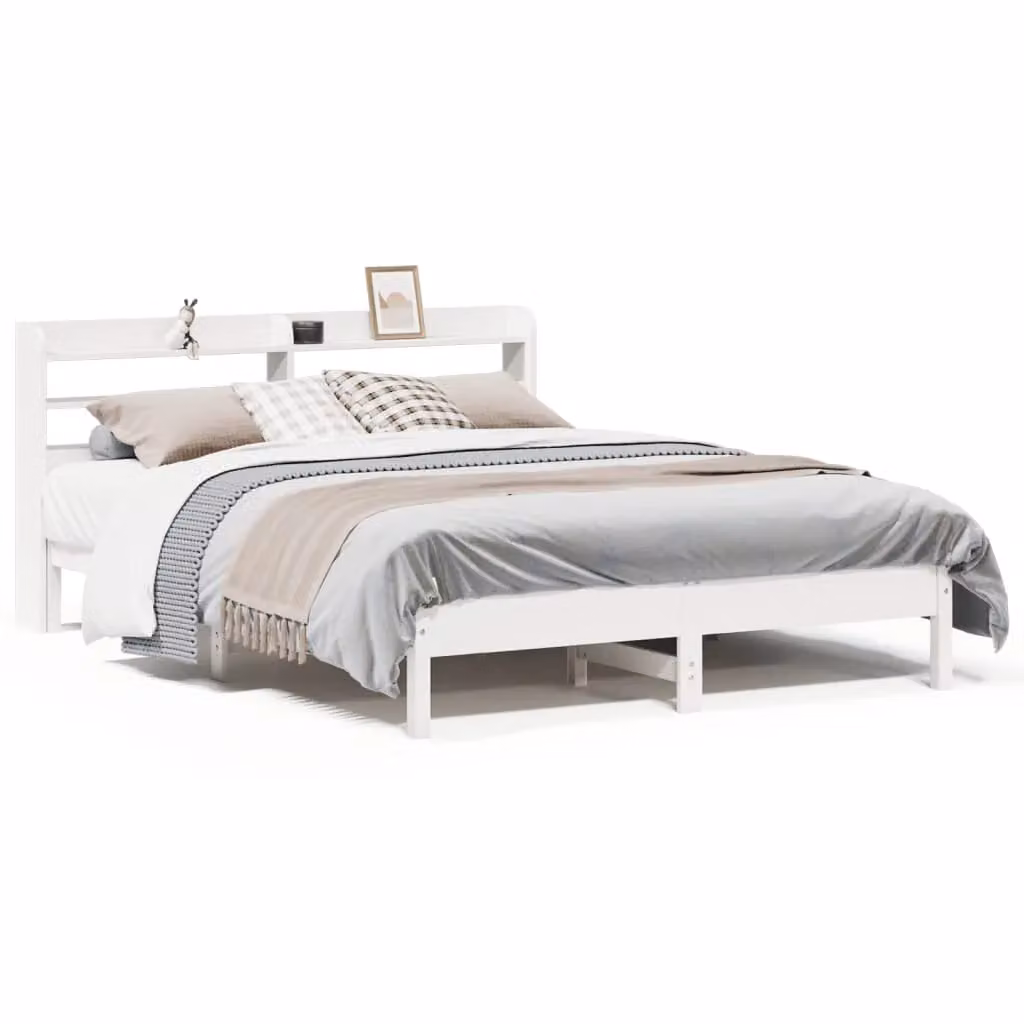 Berkfield Home White Solid Wood Pine Double Bed Frame W: 135 cm, L: 190 cm – 2