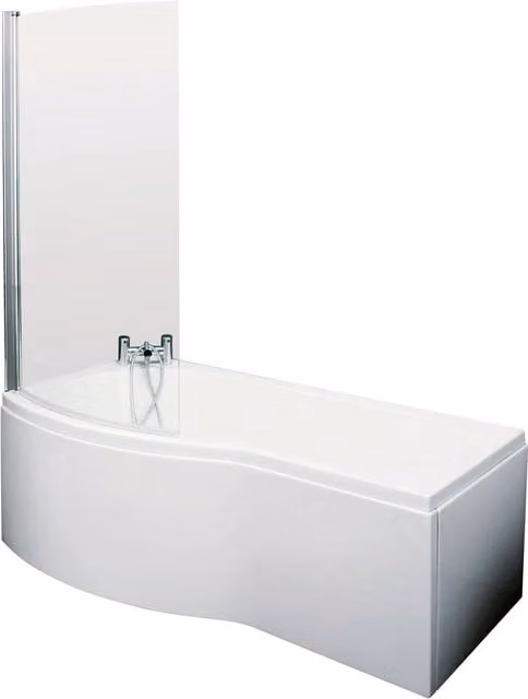 Balterley Left Hand B Shape Shower Bath with Glass Screen and Front Panel, White, W: 170 cm, D: 90 cm, H: 41.5 cm – 1