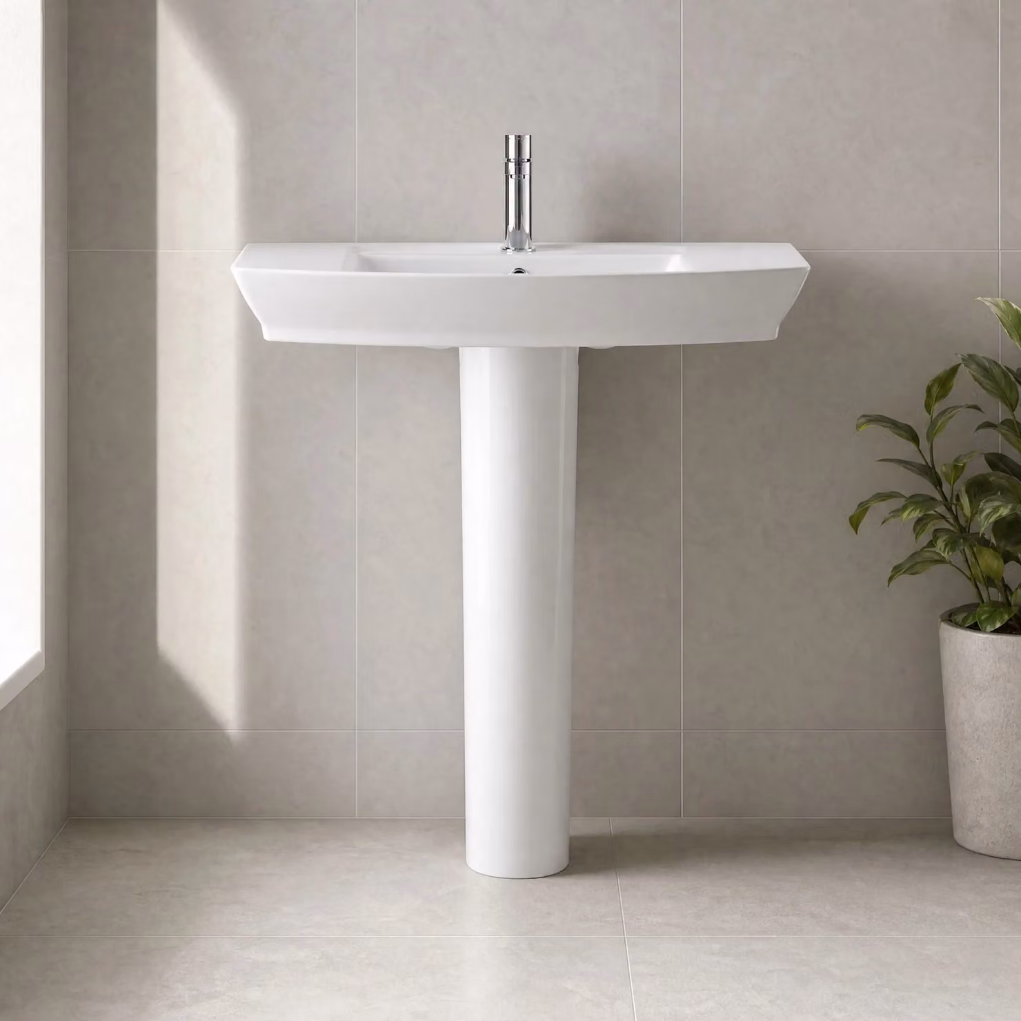 Balterley Spirit White Ceramic Square Basin with Full Pedestal, W: 46.5 cm, D: 46.5 cm, H: 82.0 cm – 2